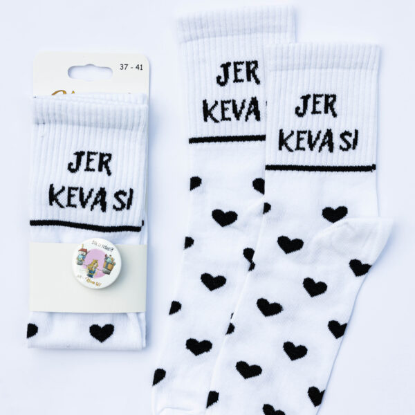 Crno srce "jer keva si" Čarape + bedž