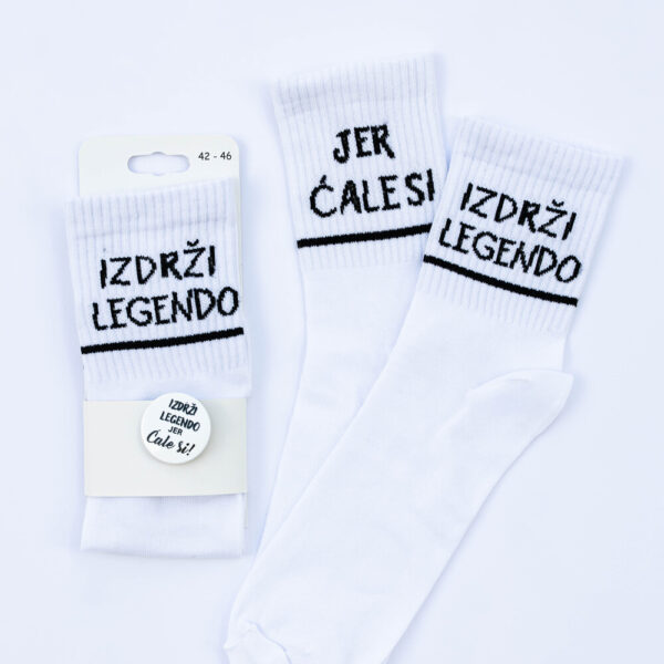 Čarape bele "Izdrži legendo" + bedž