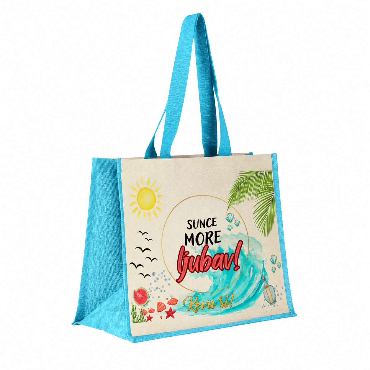 Torba za plažu - Sunce, more, ljubav tirkizna - Slika 3