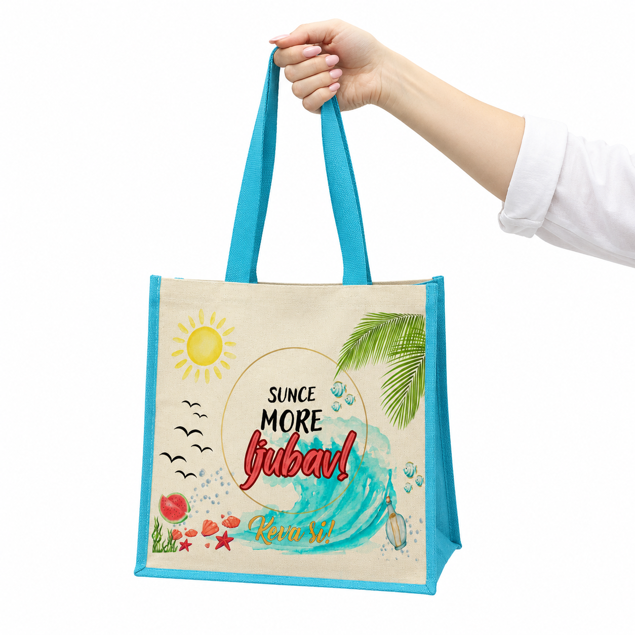 Torba za plažu - Sunce, more, ljubav tirkizna