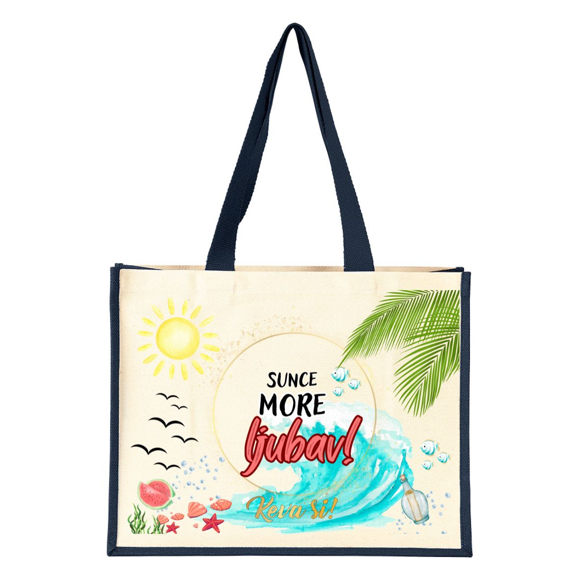Torba za plažu Sunce, more, ljubav teget - Slika 2