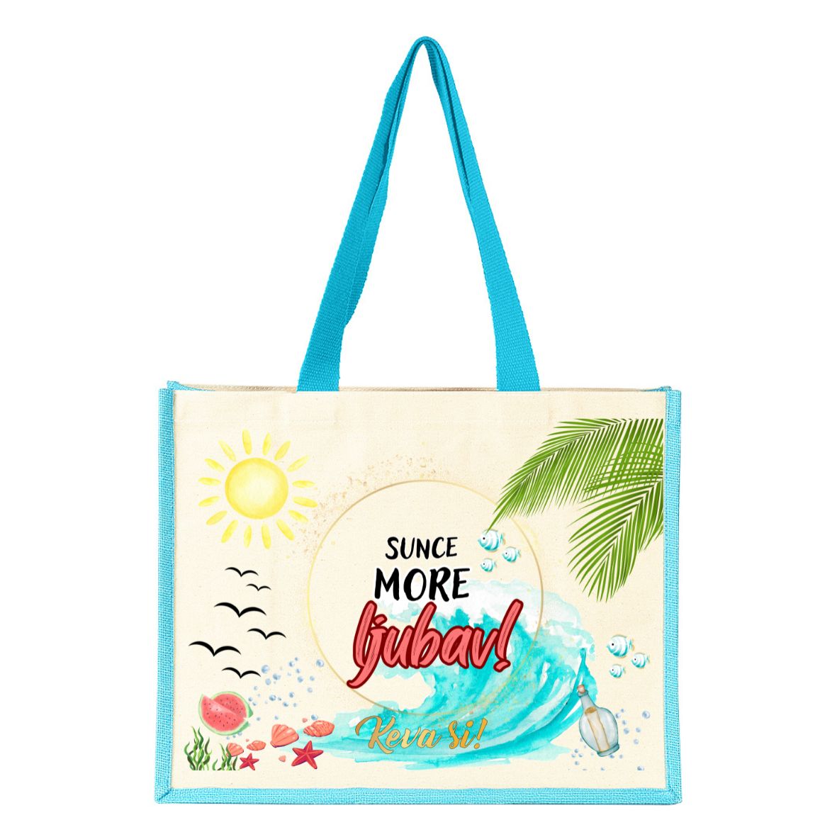 Torba za plažu - Sunce, more, ljubav tirkizna - Slika 2